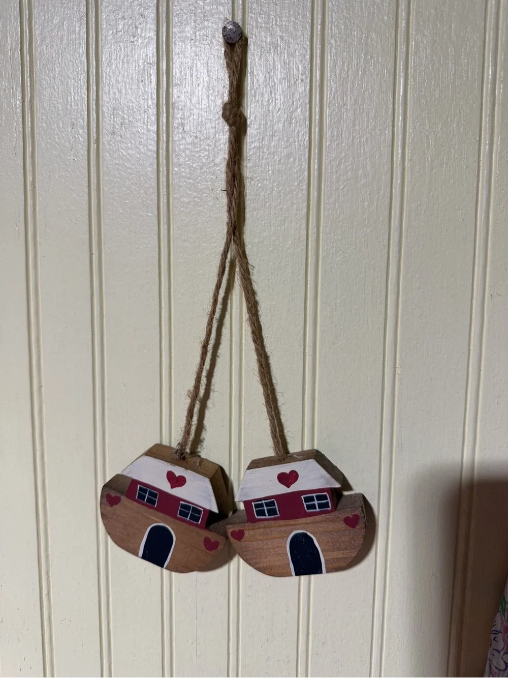 Handcrafted Wooden House Wall Hanging - Red and Natural